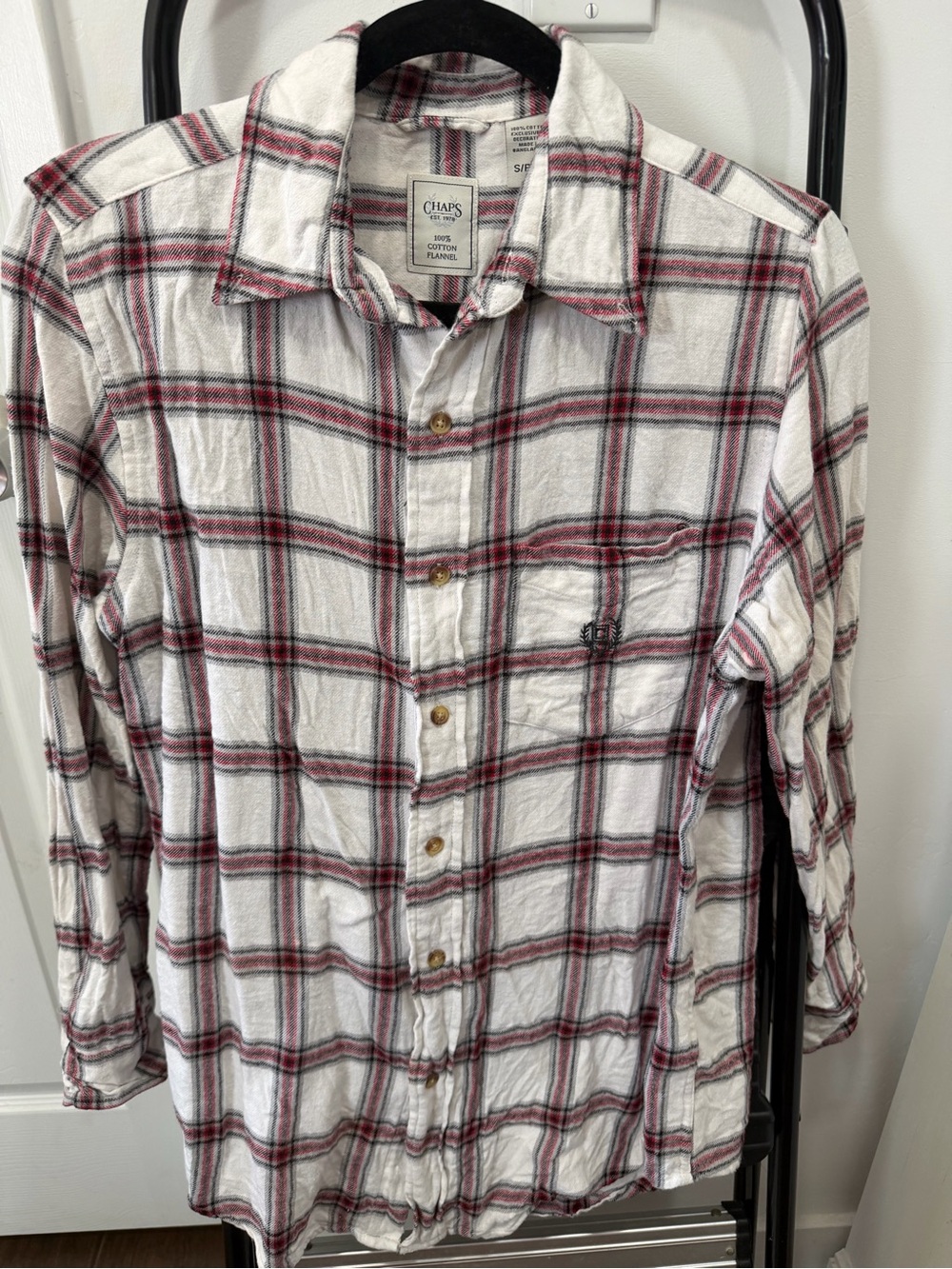 Chaps White Red & Black Plaid Button-Down Shirt
